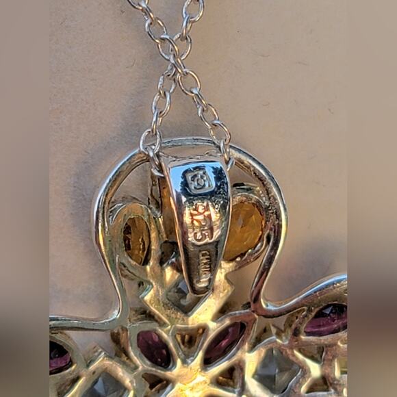 Sterling Silver Multi-Gemstone Cross Pendant Necklace – 925 Marked - Picture 4 of 5